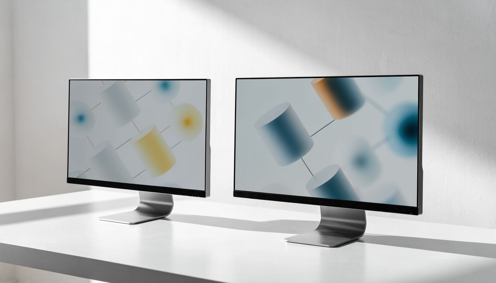 Zwei Monitore nebeneinander zeigen den Datenfluss zwischen Redaktionssystem und Frontend