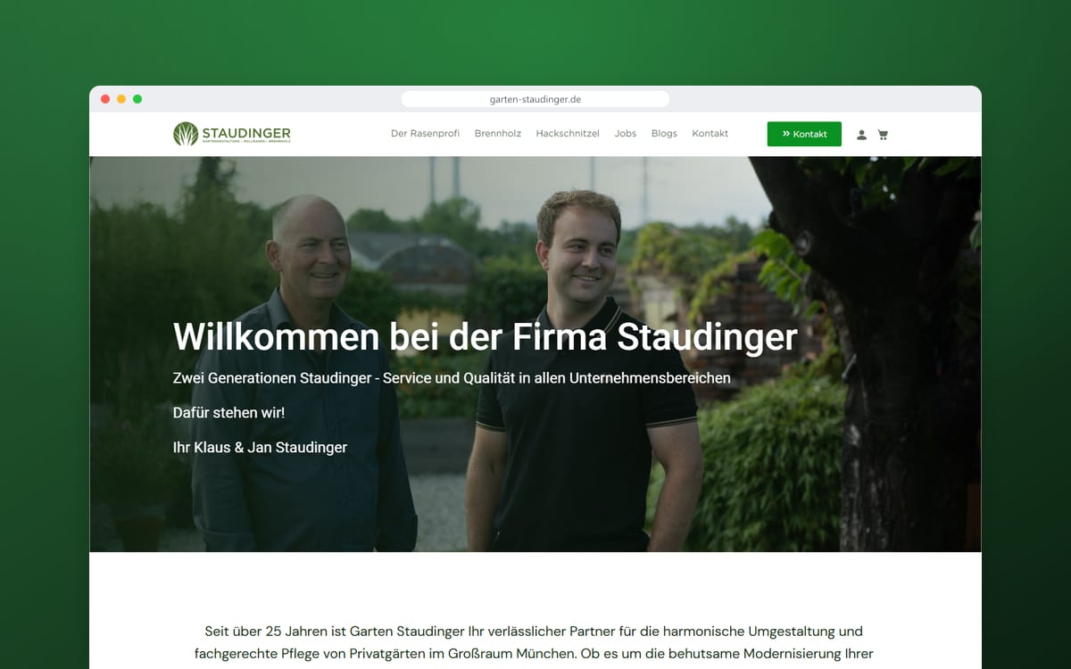 Startseite von Garten Staudinger in einem Browserfenster