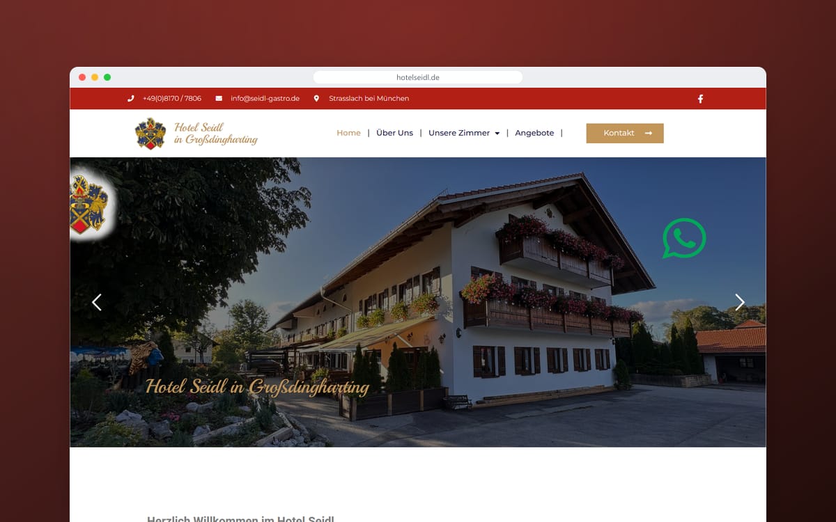 Startseite von Hotel Seidl in einem Browserfenster