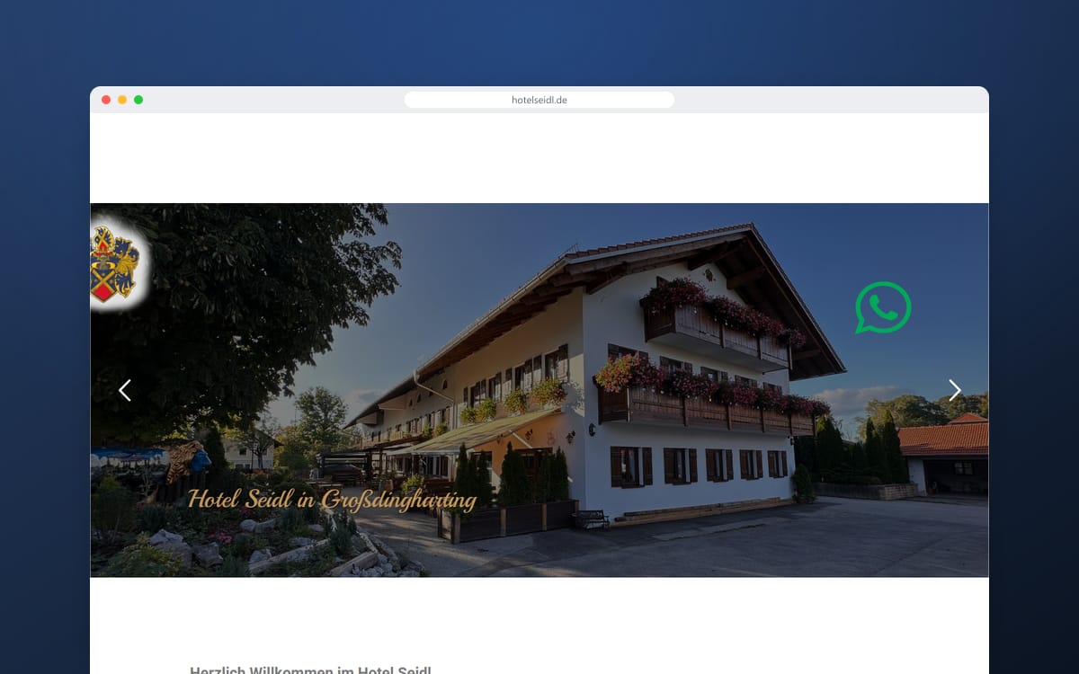 Startseite von Hotel Seidl in einem Browserfenster