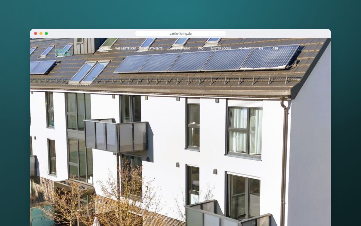 Startseite von Partio Living in einem Browserfenster