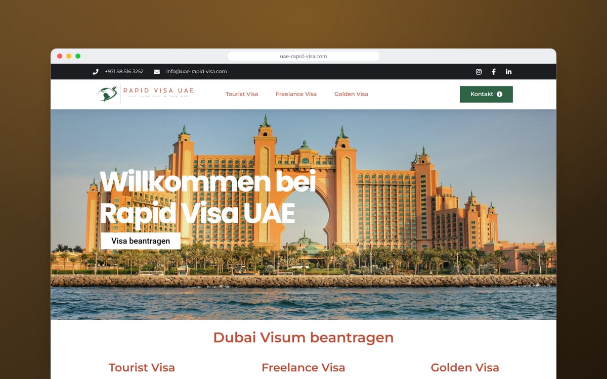 Startseite von Rapid Visa in einem Browserfenster