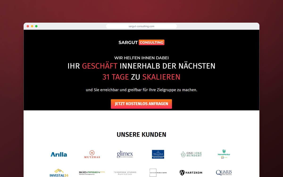 Startseite von Sargut Consulting in einem Browserfenster