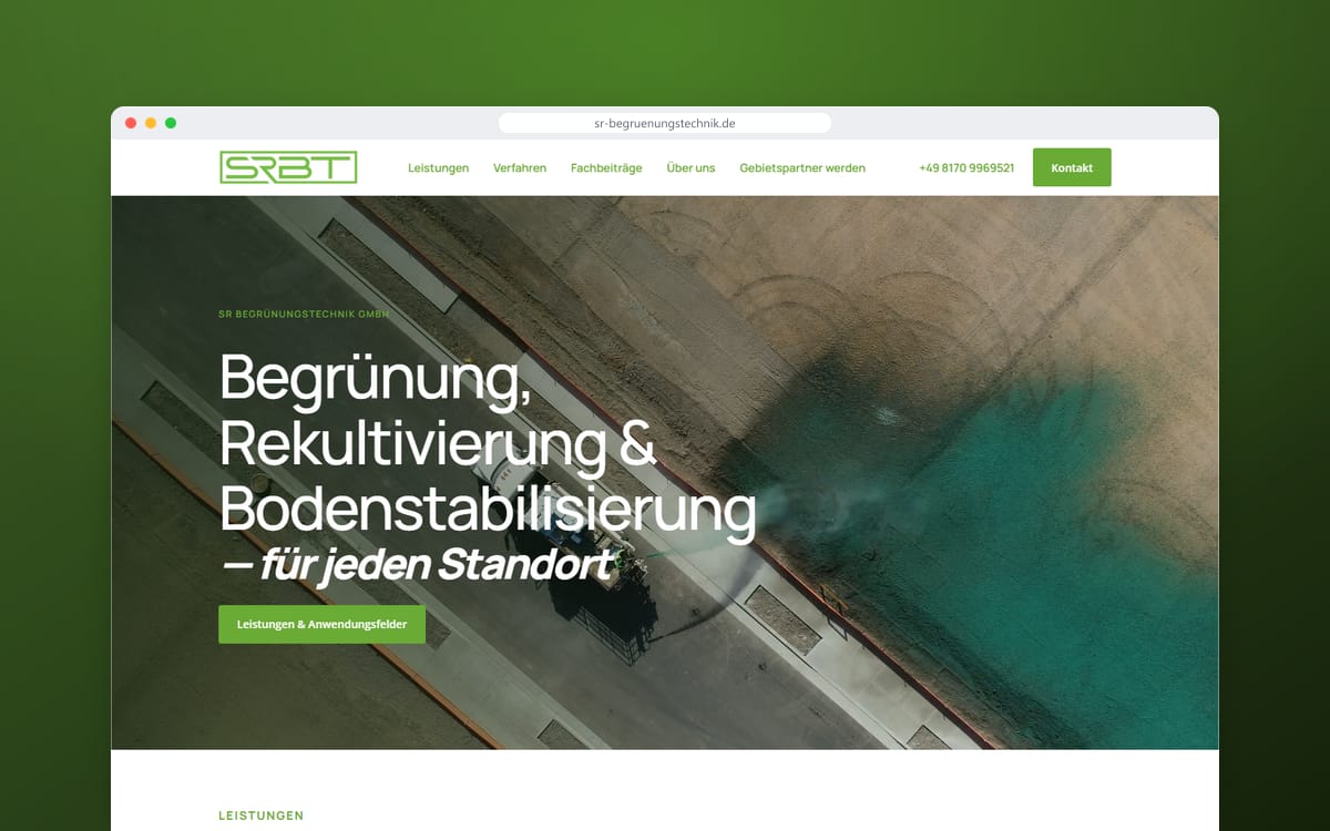 Startseite von SR Begrünungstechnik in einem Browserfenster